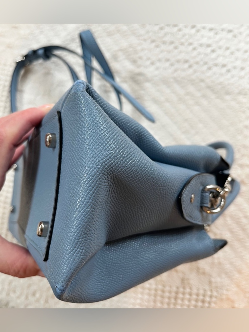 Coach Mini Lillie Carryall Bag in Light Blue Crossgrain Leather, Crossbody Strap - Picture 8 of 8